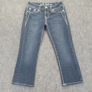 LA Idol Womens Jeans Size 3 Blue Denim Rhinestone Studded Cross Pocket